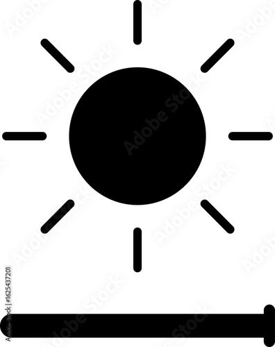 Brightness control icon. Sun and screen brightness control icon representing light adjustment and display settings. Screen mode icon isolated on transparent background. Vector illustration.