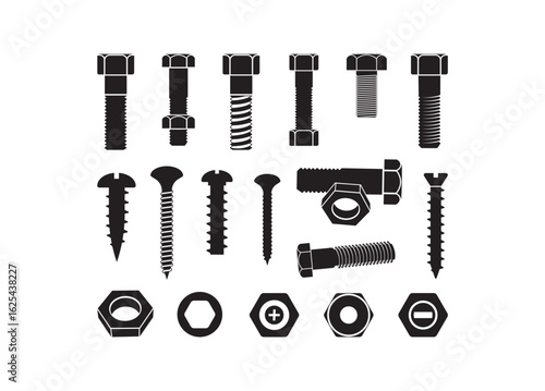 Screw and Bolt, Screw and Bolt vector bundle, Screw and Bolt clipart, Screw and Bolt silhouette.	