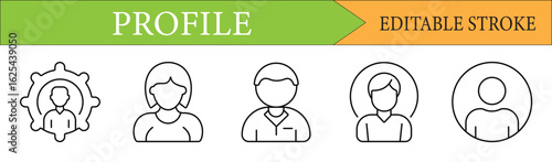 User Profile Avatar Line Icon Set with Editable Stroke