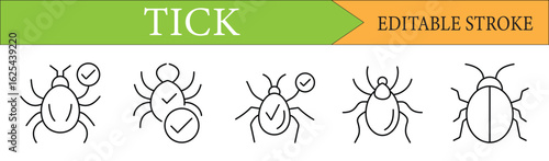 Tick Insect and Checkmark Line Icon Set with Editable Stroke