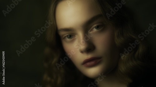 Wallpaper Mural Dark-haired woman's face, with elegant makeup and long brown hair, expresses glamour and sensuality in a studio close-up Torontodigital.ca