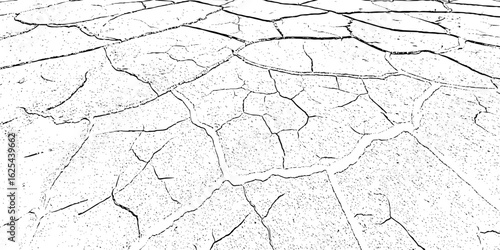 black and white Dry Cracked Earth Representing Drought and Arid Climate cracked surface with irregular shapes and dark lines forming patterns background or texture element.