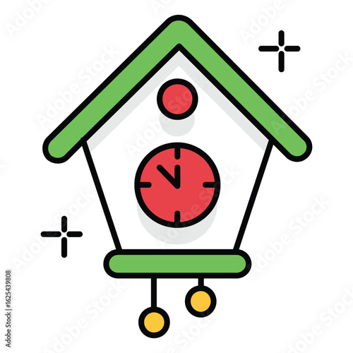 Cute Wooden Cuckoo Clock Vector Icon with Retro Wall Charm