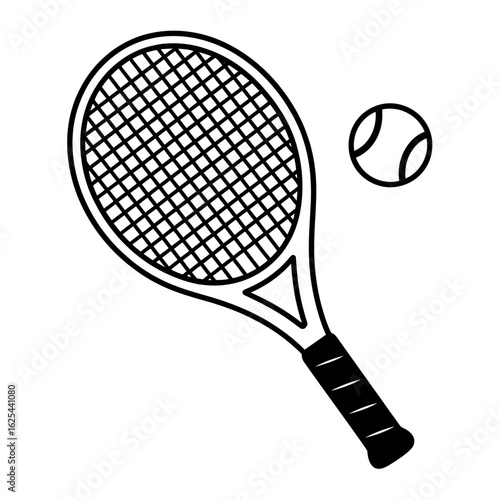 Tennis Racket and Ball Illustration Outline for Sport Education or Graphic Design projects showcasing athletic equipment and recreational activities vector drawing