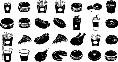 Fast food icon set. Isolated vector silhouettes
