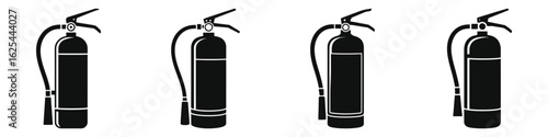 Set of Fire Extinguisher Silhouette Vector Illustrations – Safety Equipment Icons, Emergency Fire Protection, Industrial Security Tools, Isolated on White Background