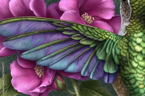 Stunning Hummingbird Wings and Flowers