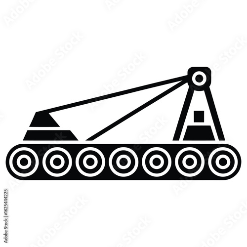 Crawler Crane Silhouette Vector Illustration – Heavy Construction Equipment, Industrial Machinery, Lifting Vehicle Icon, Isolated on White Background