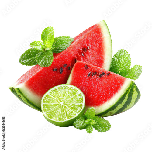 Fresh watermelon and lime slices with mint
