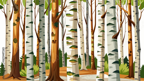 Birch trunks isolated on white background