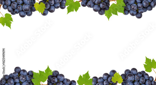 Photo of a decorative frame of grapes and leaves isolated on transparent background evokes a sense of natures bounty