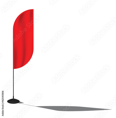 Blank RED teardrop flag standing on white background with shadow