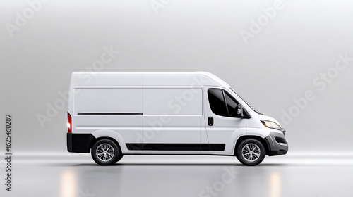 White delivery van with modern design parked on a clean, minimalistic background showcasing versatility
