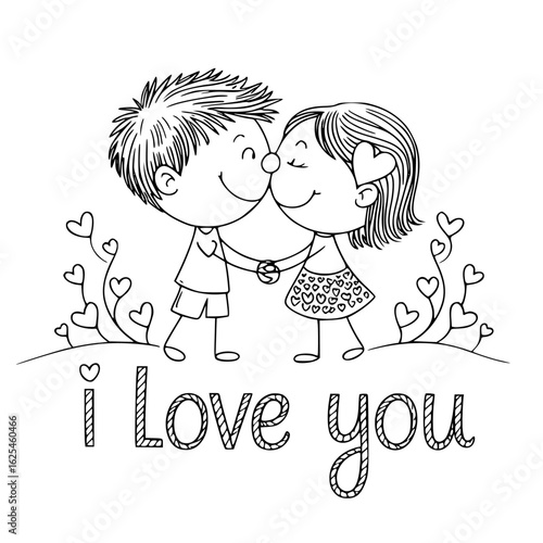 A Tender Embrace: A sketch illustration portraying two figures engaged in an endearing moment of affection and love, with decorative hearts suggesting deep affection.