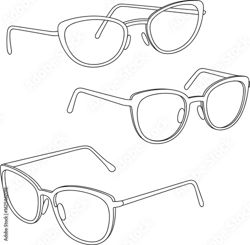 Stylish eyewear vector illustration, trendy glasses frames, fashionable spectacles design, modern optical accessories, unique shapes, high-quality materials, perfect vision sketch