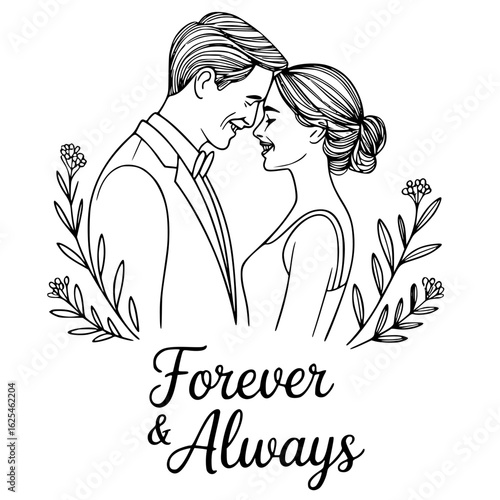 Forever & Always: Capturing the essence of eternal love, this monochromatic illustration depicts a couple in an embrace of pure affection, their faces intertwined.
