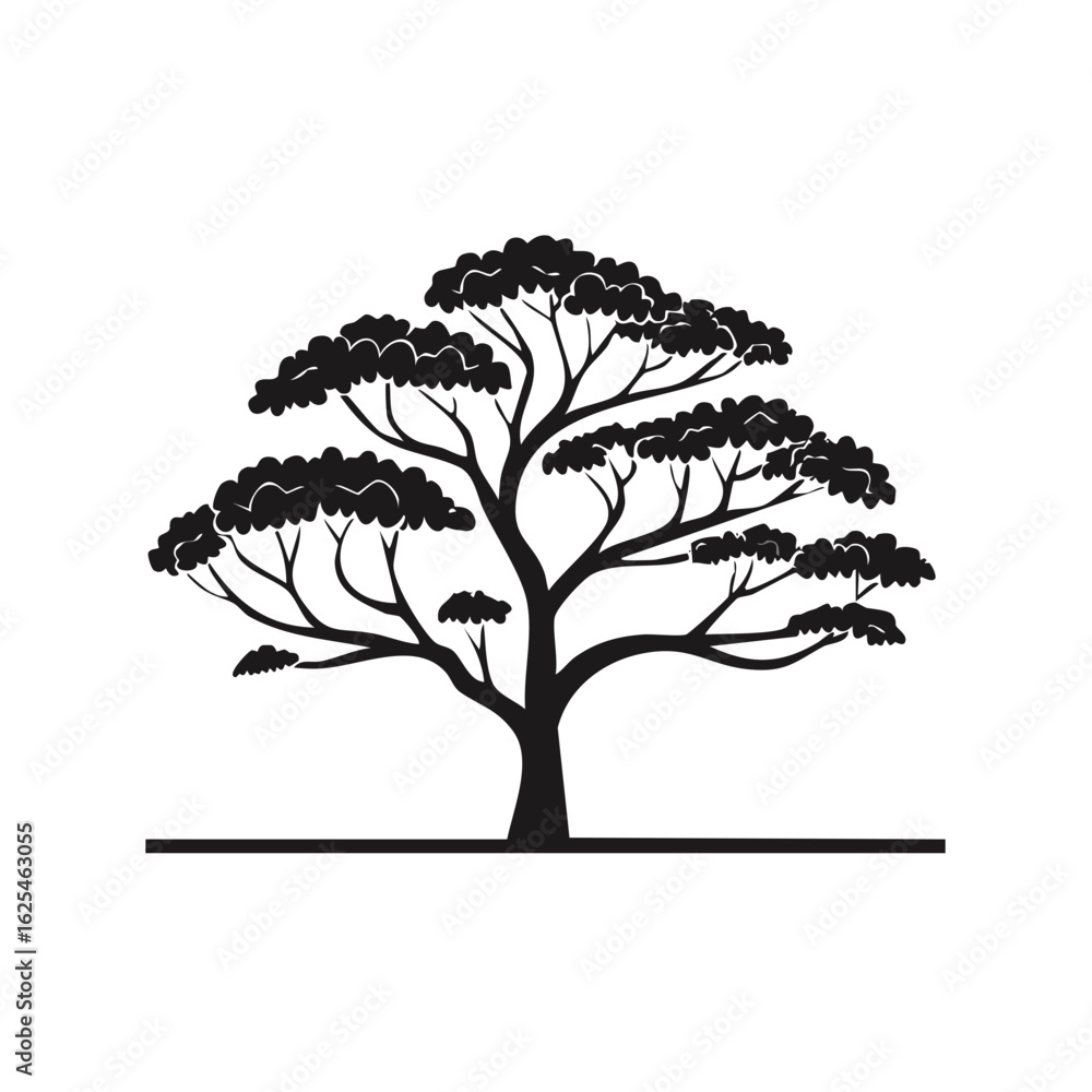 Fototapeta premium Silhouette of a Savanna Tree with a Flat Horizon Line