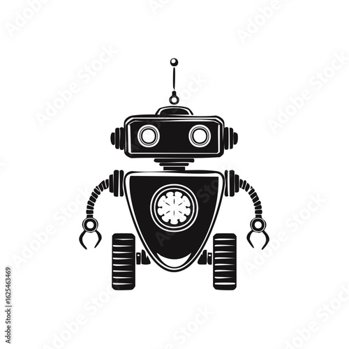 Cute retro robot with wheels and mechanical arms detailed design