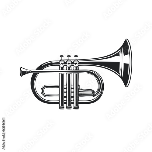 Classic Trumpet Silhouette with Valves and Bell Detailed Musical Instrument