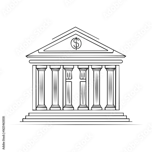 Classical Bank Building with Dollar Sign on Pediment and Columnar Facade