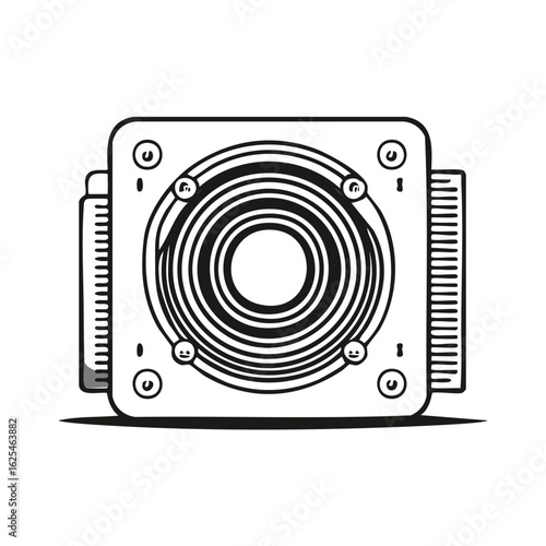 Computer fan graphic illustration in a black and white style