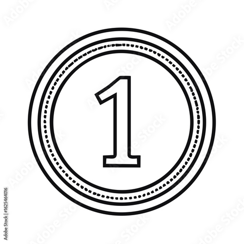 Simple Line Art Circle with the Number One Inside Geometric Shapes and Symbols