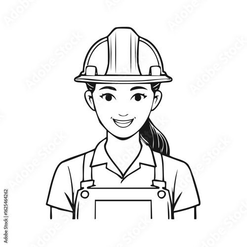 Smiling female worker wearing a hard hat and overalls illustration