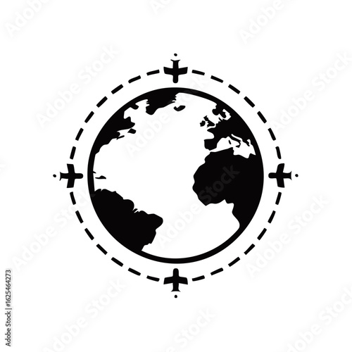 Global Travel Icon Airplane Route around the World Map Symbol