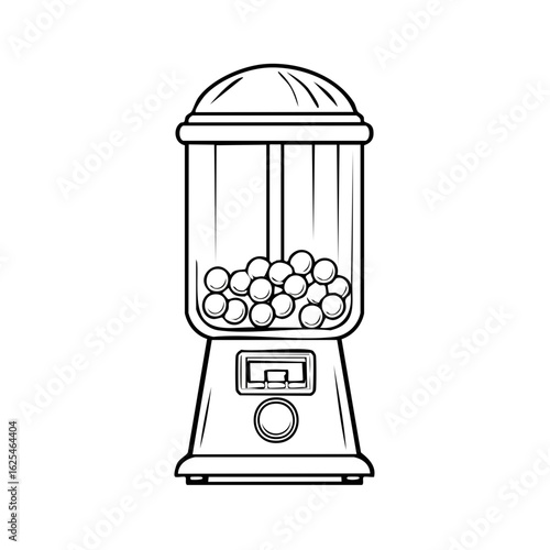 Retro gumball machine with candy line art vector illustration. Vintage bubblegum dispenser drawing for coloring.