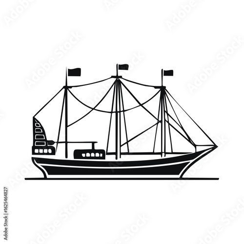 Sailing Ship Illustration Black and White Traditional Vessel Transportation