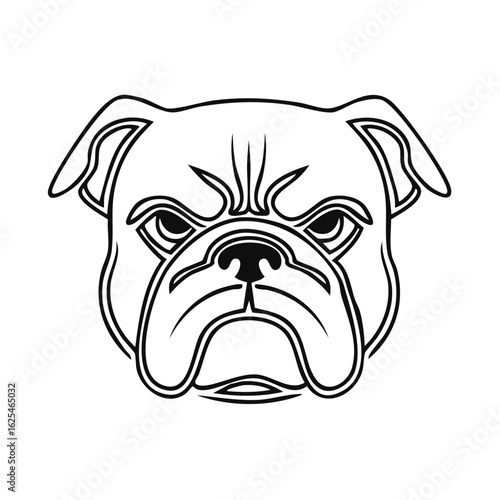 Minimalist black outline illustration of a serious bulldog dog head portrait