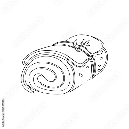 Line art illustration of a gourmet meat roulade or pastry roll