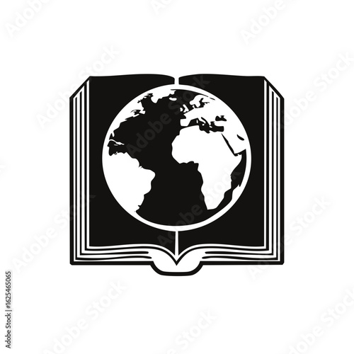 Open book with a globe inside, representing global knowledge and education