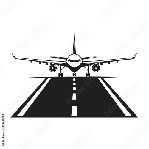 Airplane Landing on Runway Illustration Aircraft Vector Taking off Ready Flight Graphic Plane Departure Jet Transport
