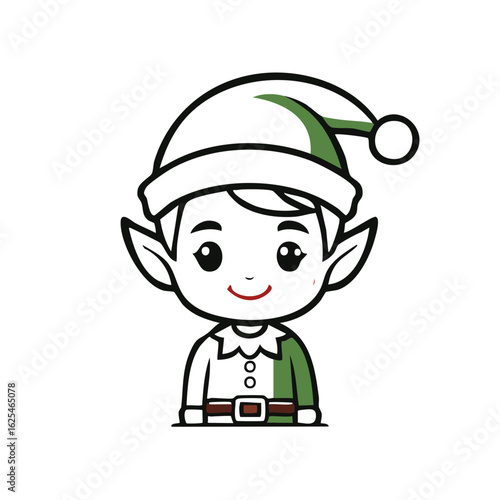 Cartoon Holiday Elf Character Illustration with Pointed Ears and Christmas Hat