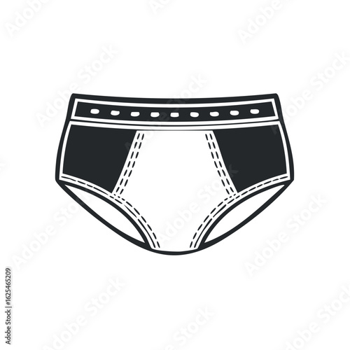 Black and white line art illustration of classic men's briefs or underpants, isolated vector icon for clothing