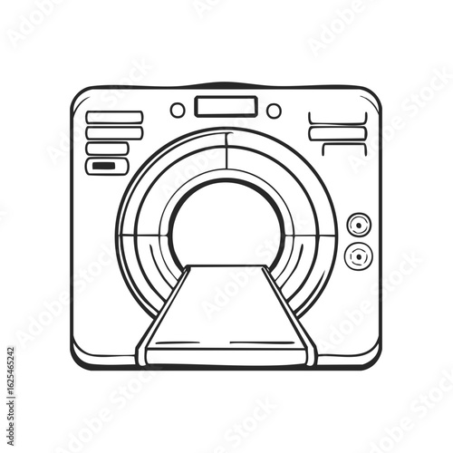 Medical CT Scanner Illustration Radiography Device for Examination and Diagnosis Clinical Healthcare Technology Scan Graphic Line Art