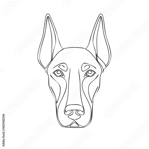 Abstract continuous line art of a dog's head, minimalist black outline illustration