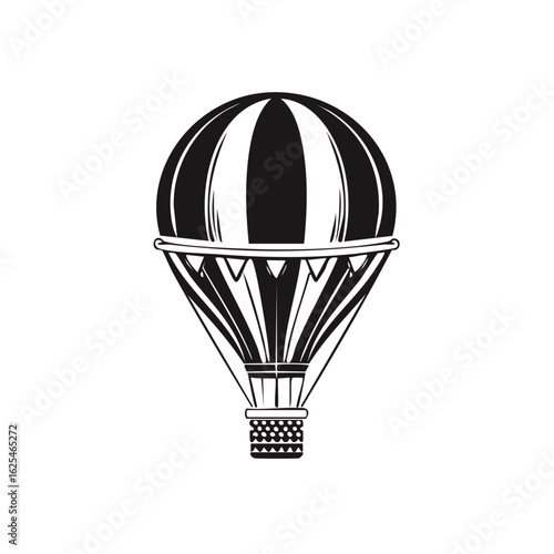 Monochrome Striped Hot Air Balloon Icon Symbol for Travel Adventure and Exploration
