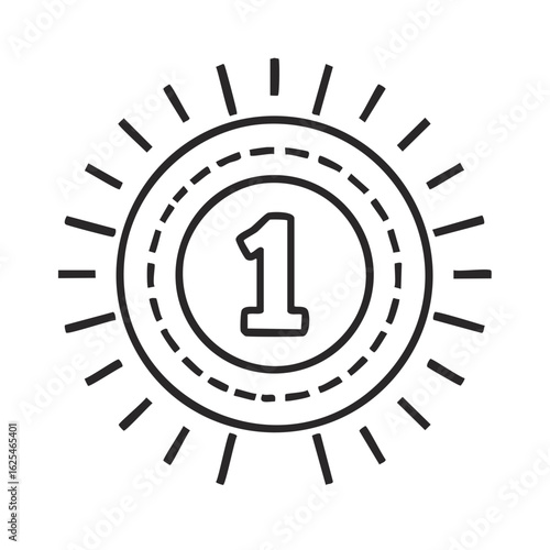 First place winner medal icon with sunburst outline for achievement and success