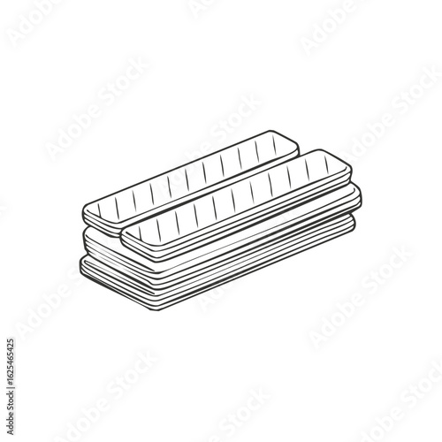 Stacked rectangular striped wafer cookies line art drawing simple illustration