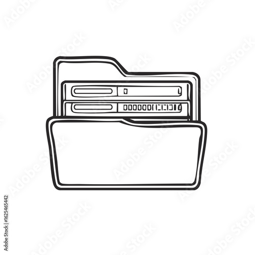 Doodle Style Computer Folder Icon Filled Data Illustration