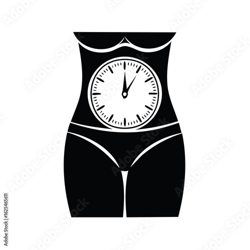 Woman silhouette with clock on stomach for biological clock and diet concept