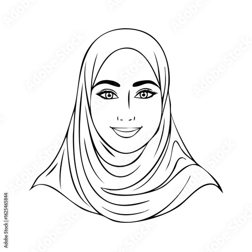 Portrait of Smiling Muslim Woman in Hijab Head Covering Vector Illustration