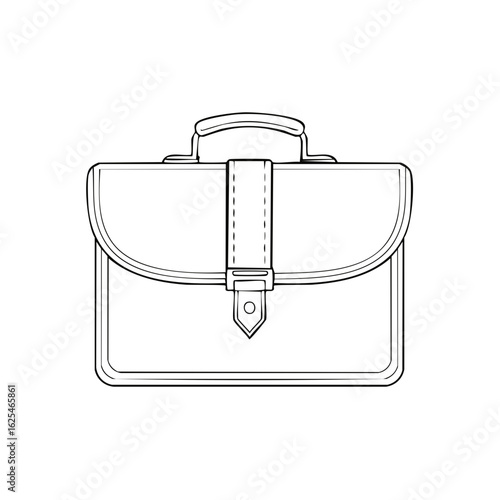 Line art drawing of a classic leather satchel or briefcase with handle and flap closure