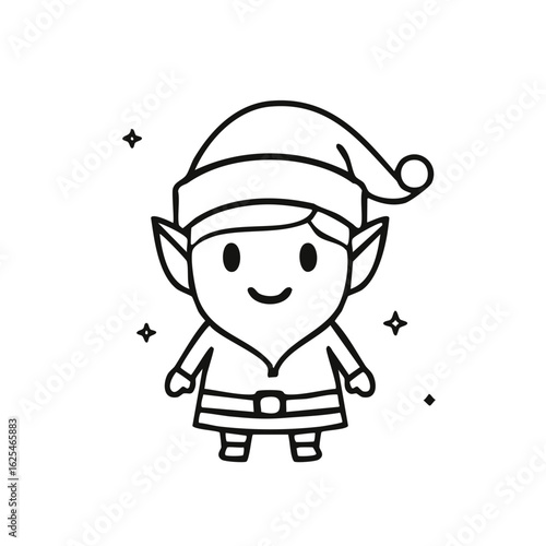Adorable Santa's helper drawing in black lines, perfect for holiday designs and a dash of festive cheer
