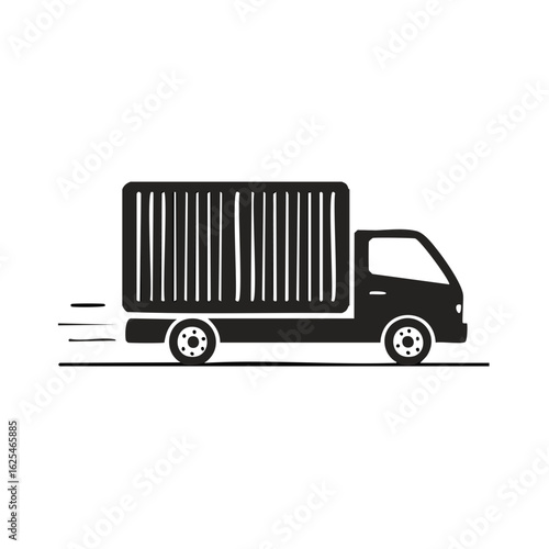 Black and White Delivery Truck Graphic with Cargo Container, Moving Fast