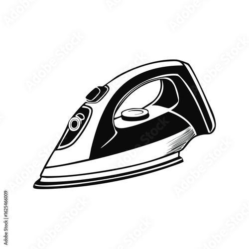 Modern electric steam iron icon in a black and white vector illustration