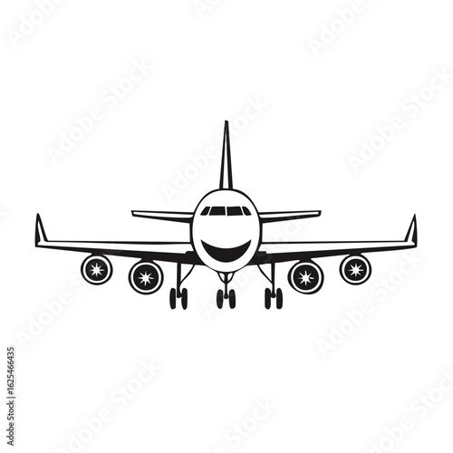 Friendly smiling airplane front view vector illustration stylized for happy travel