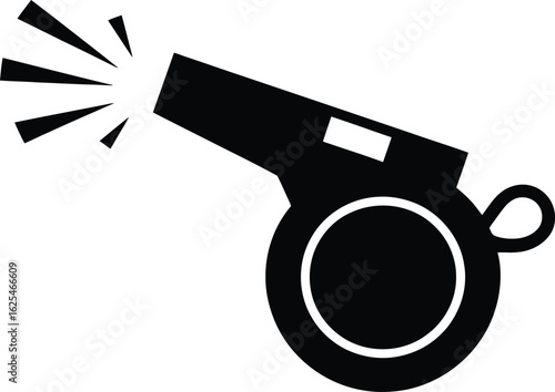 Black silhouette of a sports referee s whistle blowing with sound waves emanating from it